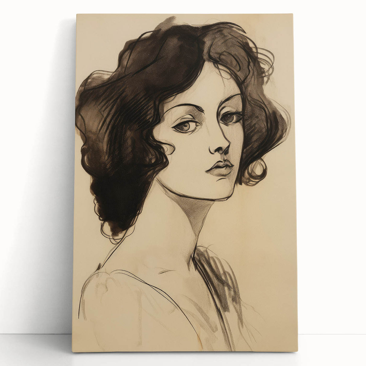 Classic Portrait Artwork - Bold Charcoal Sketch of Vintage Woman