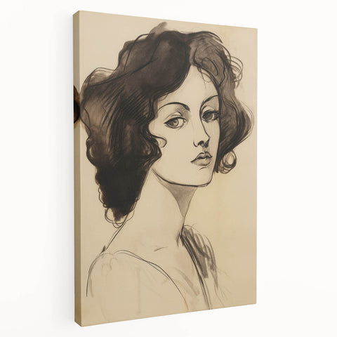 Classic Portrait Artwork - Bold Charcoal Sketch of Vintage Woman