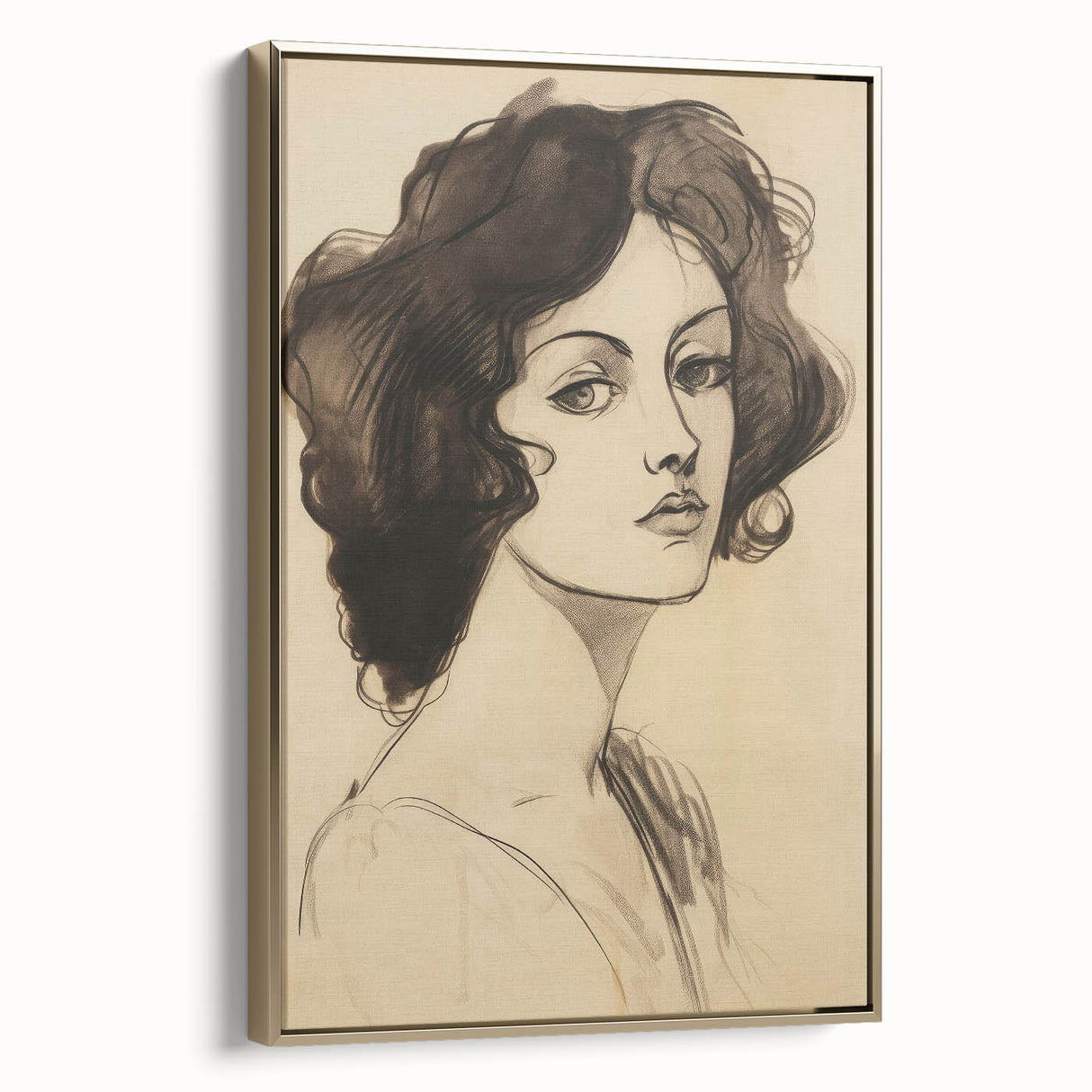 Classic Portrait Artwork - Bold Charcoal Sketch of Vintage Woman