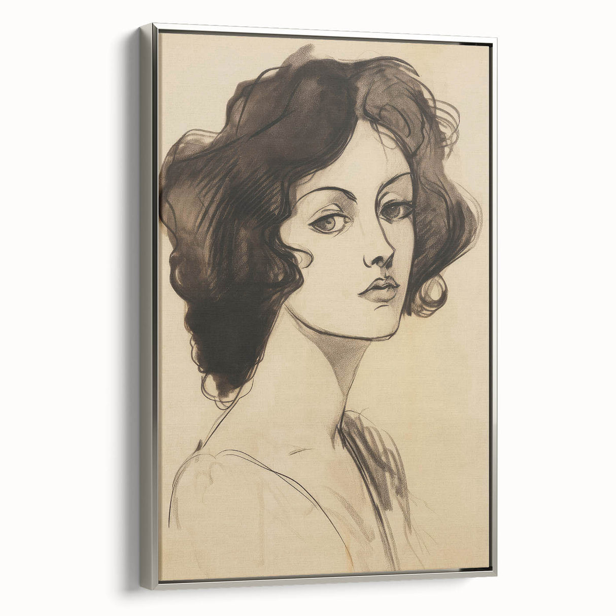 Classic Portrait Artwork - Bold Charcoal Sketch of Vintage Woman