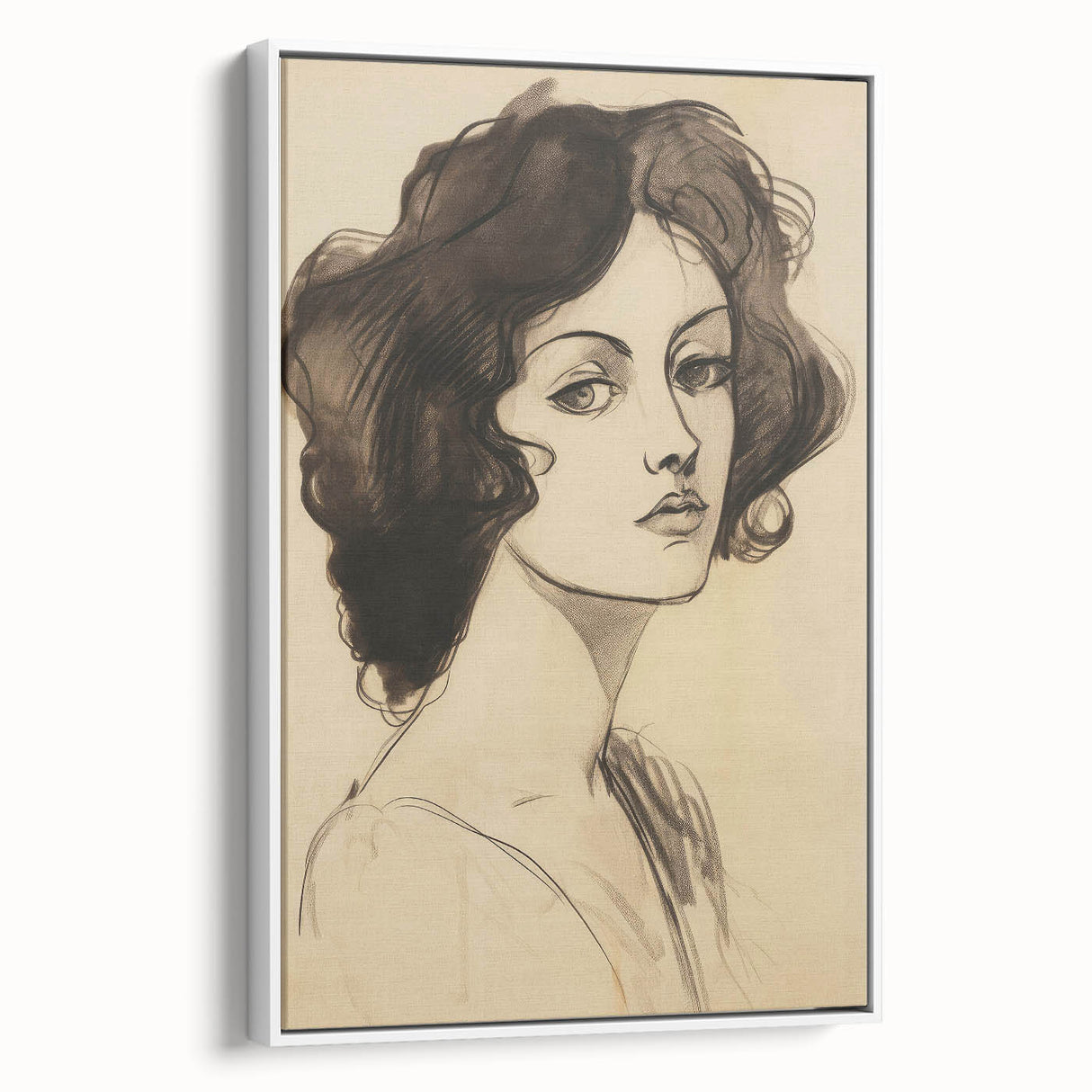 Classic Portrait Artwork - Bold Charcoal Sketch of Vintage Woman
