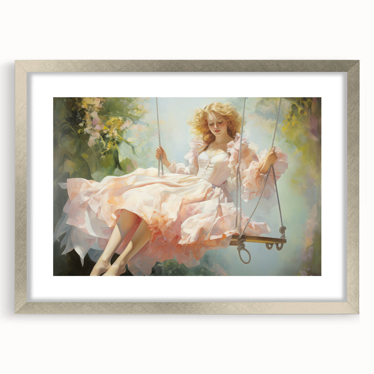 Vintage Portrait Art | Elegant Portrait of Woman on Swing