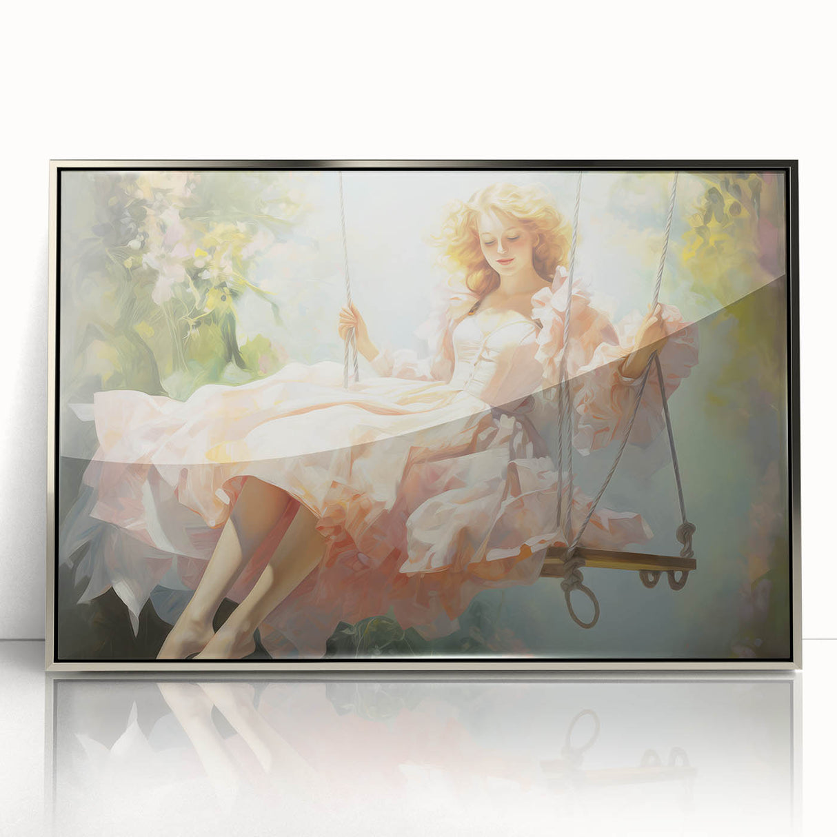 Vintage Portrait Art | Elegant Portrait of Woman on Swing