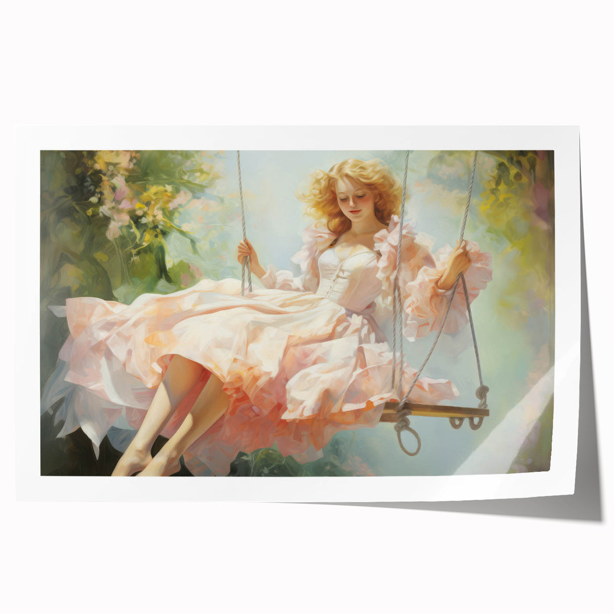 Vintage Portrait Art | Elegant Portrait of Woman on Swing