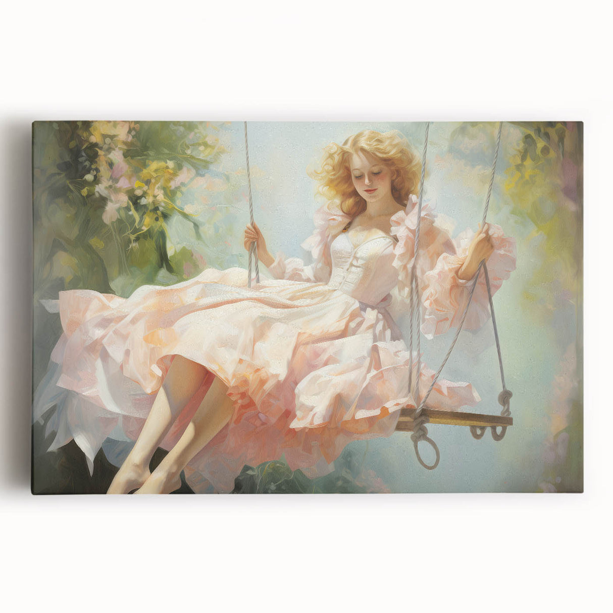 Vintage Portrait Art | Elegant Portrait of Woman on Swing