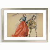 Vintage Portrait Art | Antique Equestrian Lady in Red Dress