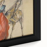 Vintage Portrait Art | Antique Equestrian Lady in Red Dress