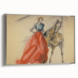 Vintage Portrait Art | Antique Equestrian Lady in Red Dress