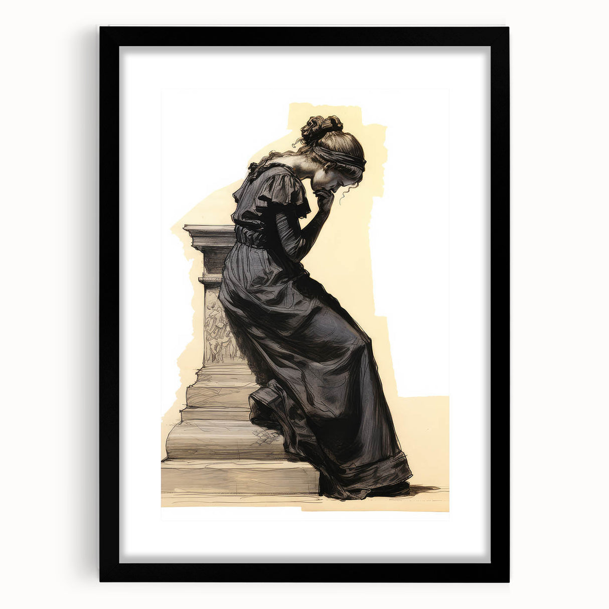 Antique Portrait Prints – Thoughtful Vintage Lady Sketch Artwork