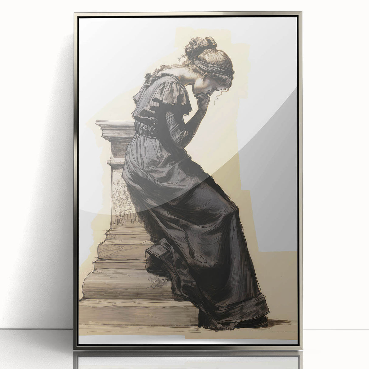 Antique Portrait Prints – Thoughtful Vintage Lady Sketch Artwork