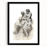 Classic Portrait Artwork – Vintage Sketch of Women in Reflection