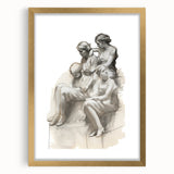 Classic Portrait Artwork – Vintage Sketch of Women in Reflection