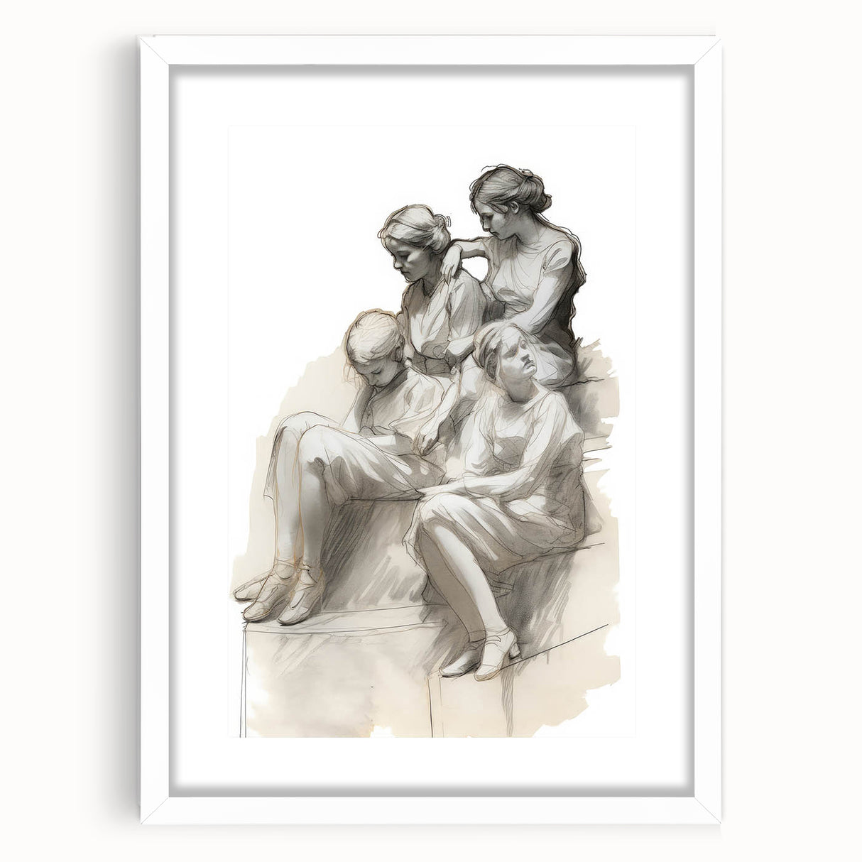 Classic Portrait Artwork – Vintage Sketch of Women in Reflection