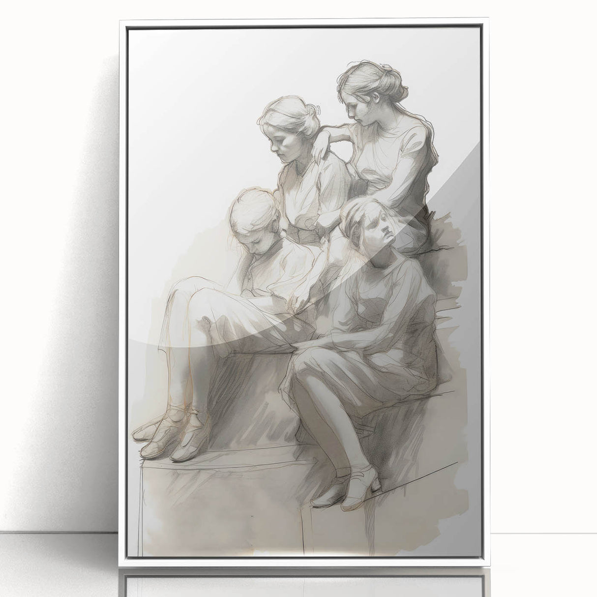 Classic Portrait Artwork – Vintage Sketch of Women in Reflection