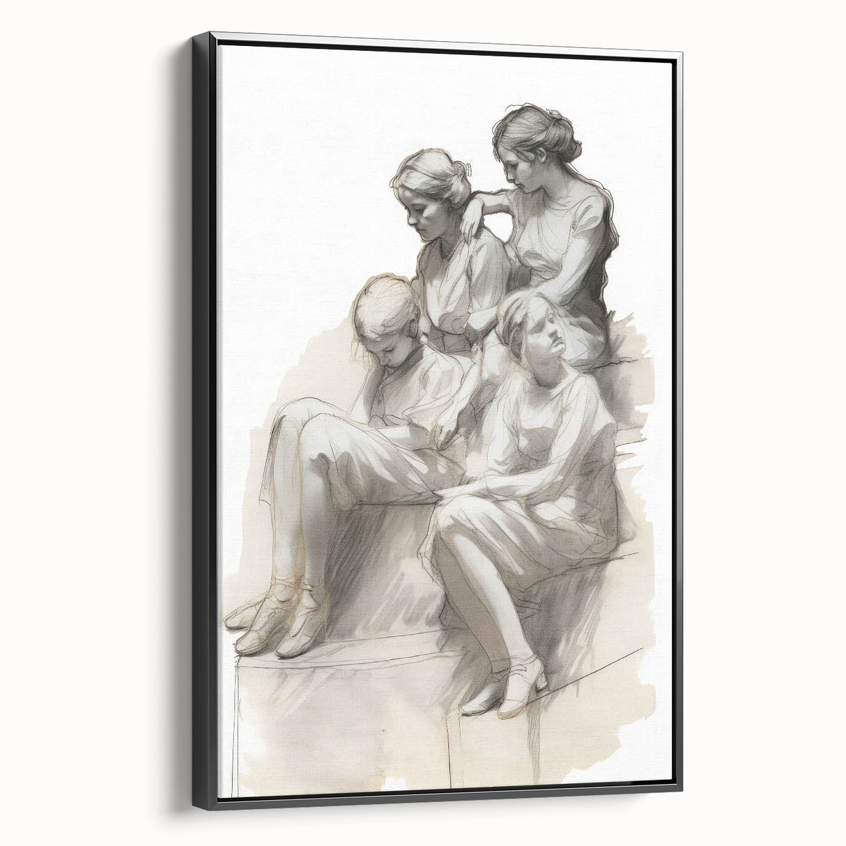 Classic Portrait Artwork – Vintage Sketch of Women in Reflection