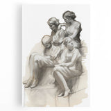 Classic Portrait Artwork – Vintage Sketch of Women in Reflection