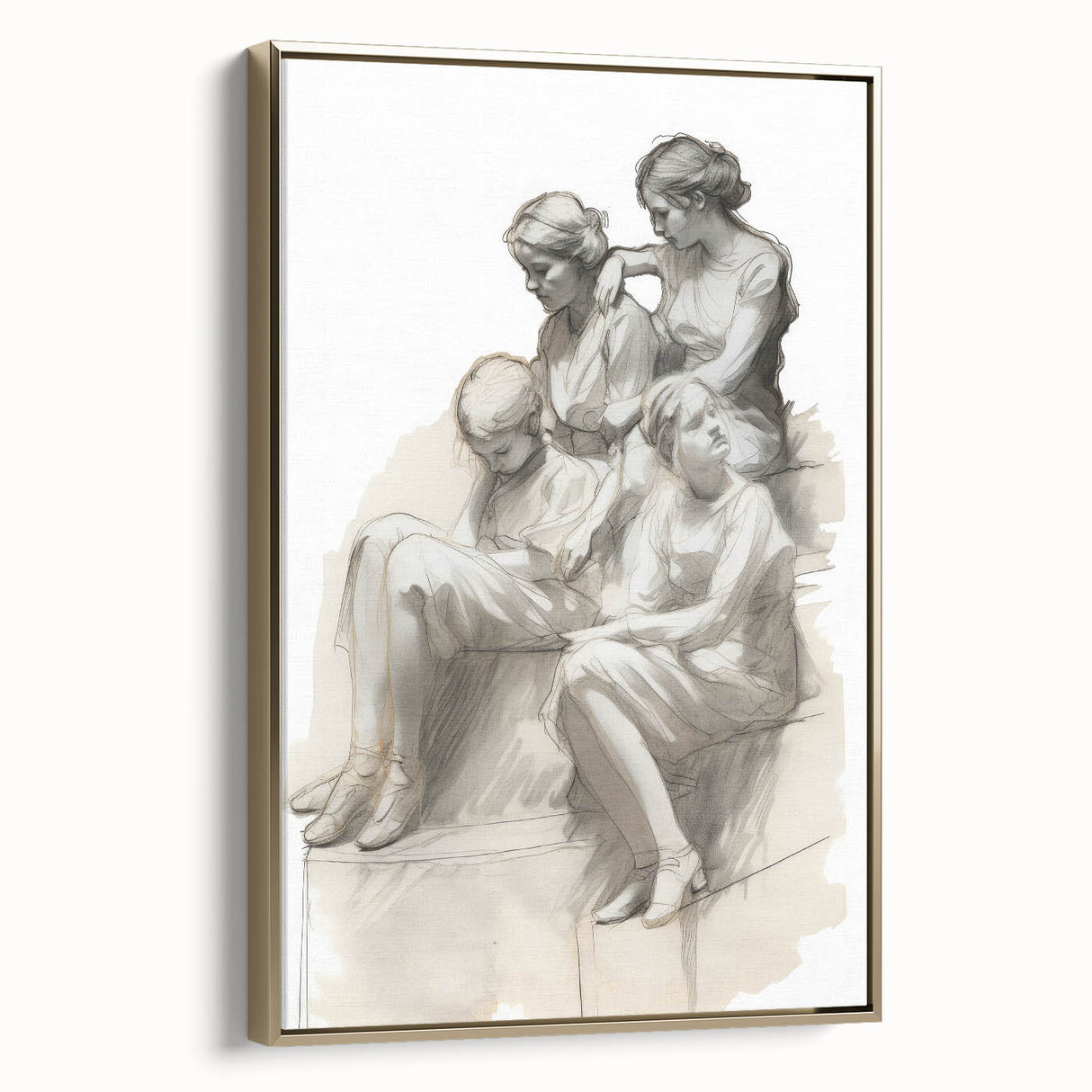 Classic Portrait Artwork – Vintage Sketch of Women in Reflection