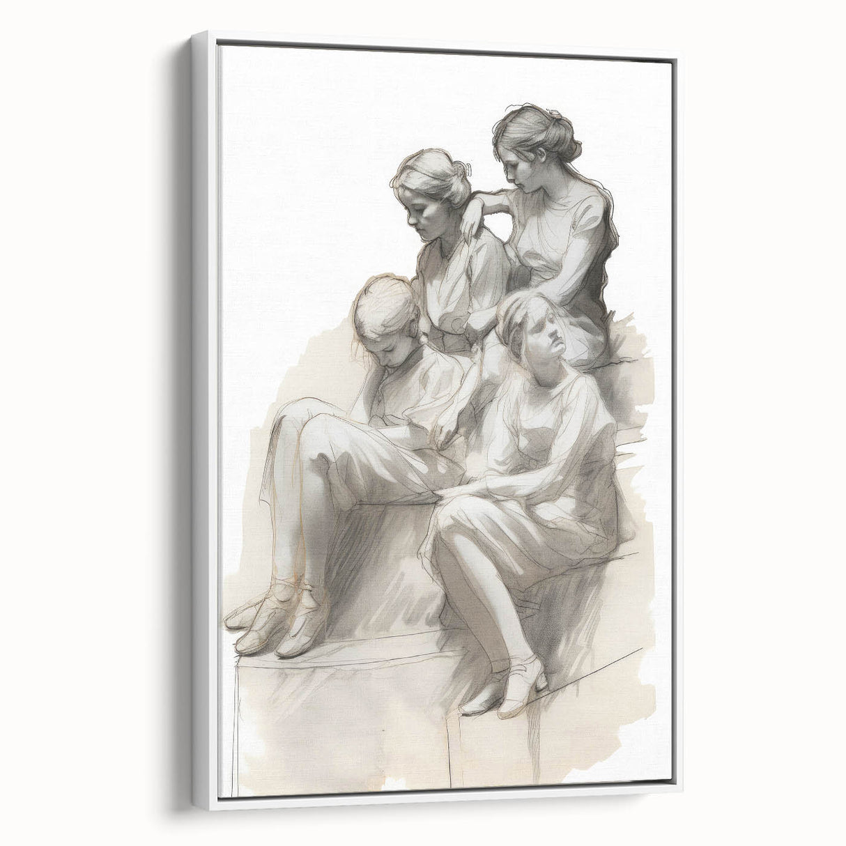Classic Portrait Artwork – Vintage Sketch of Women in Reflection