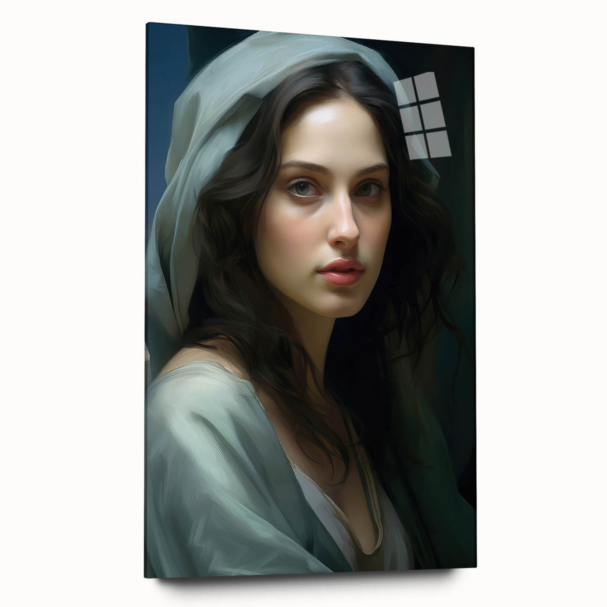 Vintage Portrait Art – Elegant Woman in Soft Draped Hood Wall Print