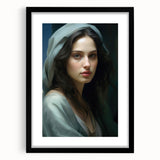 Vintage Portrait Art – Elegant Woman in Soft Draped Hood Wall Print