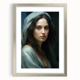 Vintage Portrait Art – Elegant Woman in Soft Draped Hood Wall Print