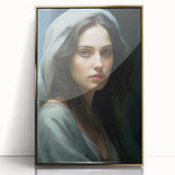 Vintage Portrait Art – Elegant Woman in Soft Draped Hood Wall Print