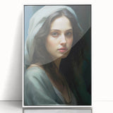 Vintage Portrait Art – Elegant Woman in Soft Draped Hood Wall Print