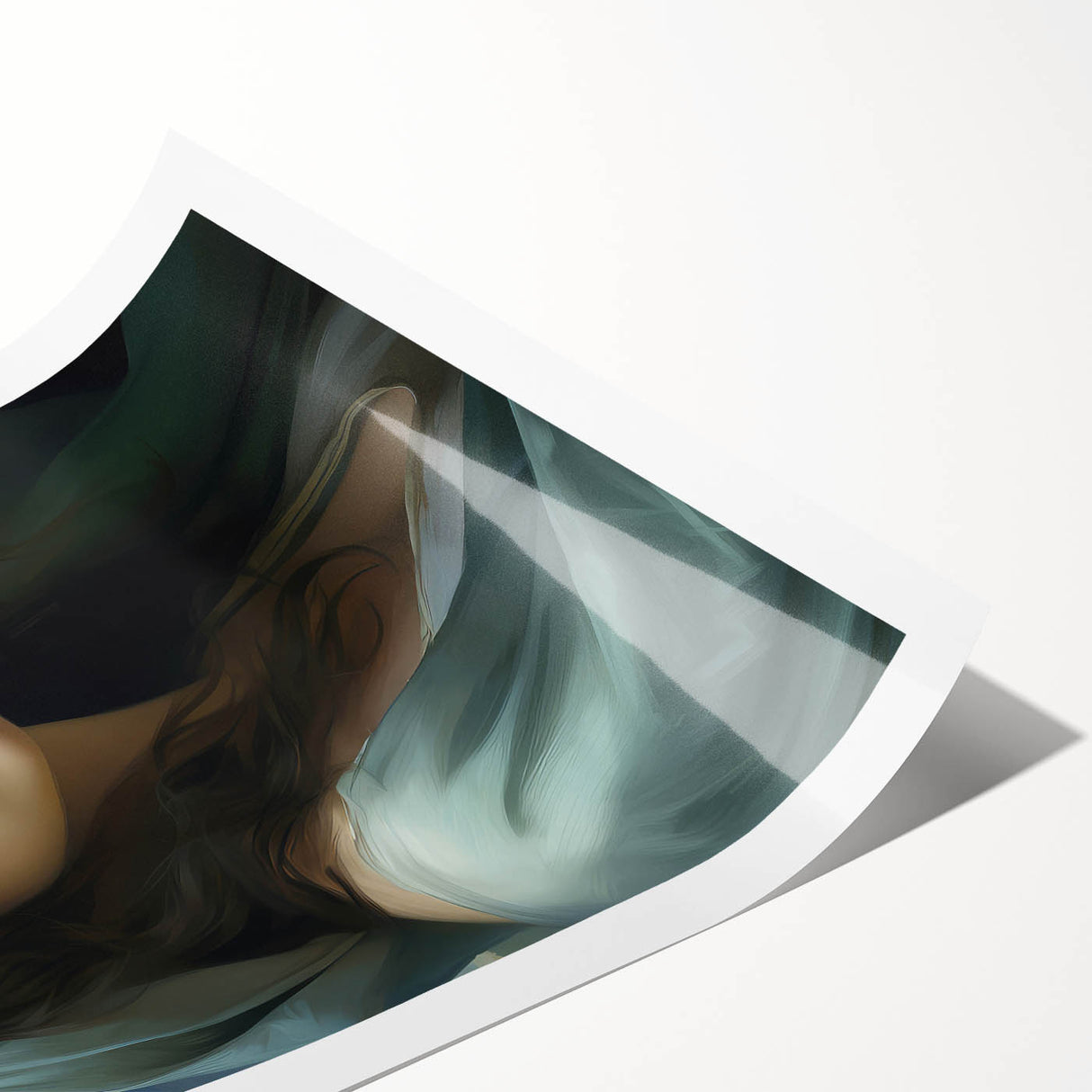 Vintage Portrait Art – Elegant Woman in Soft Draped Hood Wall Print