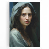 Vintage Portrait Art – Elegant Woman in Soft Draped Hood Wall Print