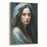 Vintage Portrait Art – Elegant Woman in Soft Draped Hood Wall Print