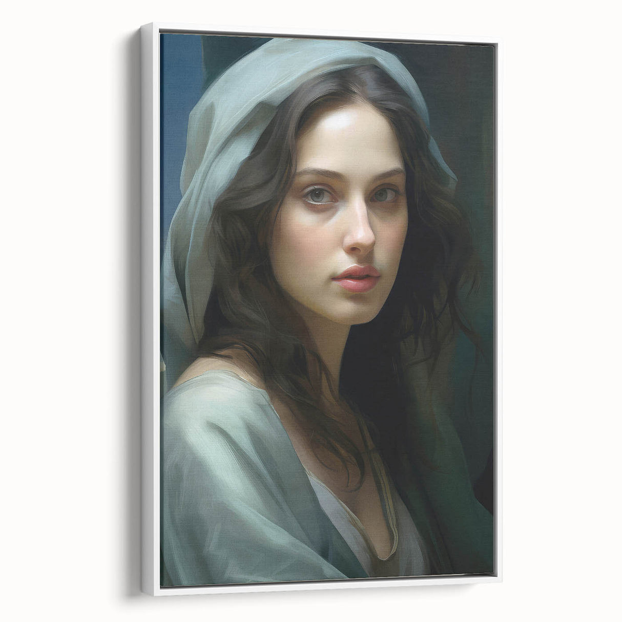 Vintage Portrait Art – Elegant Woman in Soft Draped Hood Wall Print