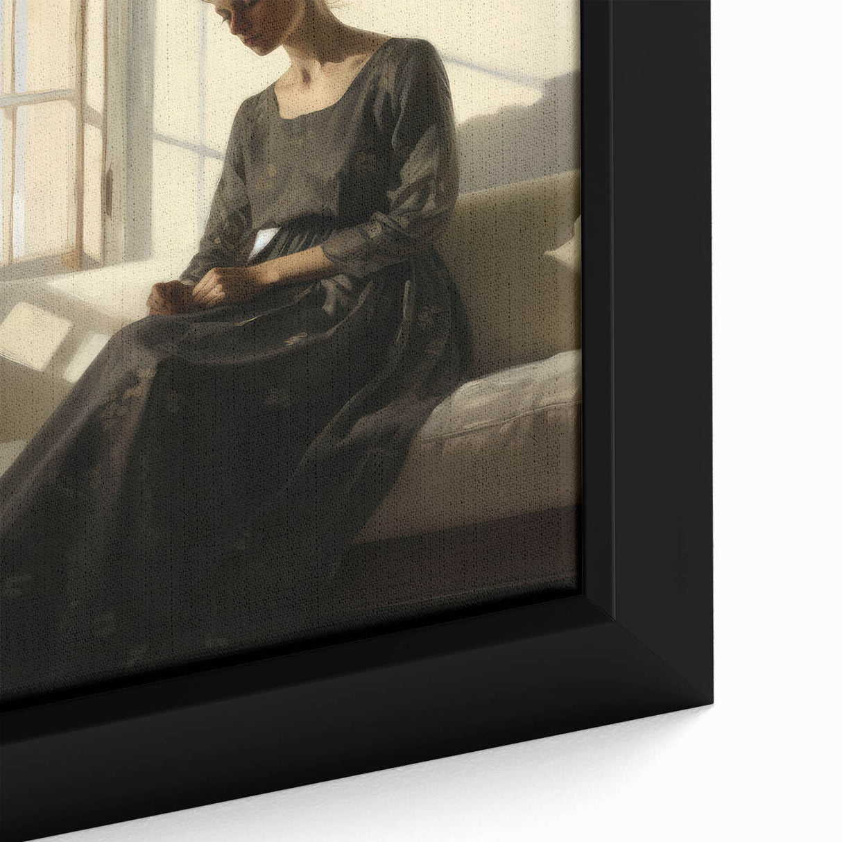 Vintage Portrait Art – Elegant Woman in Sunlit Window Wall Print