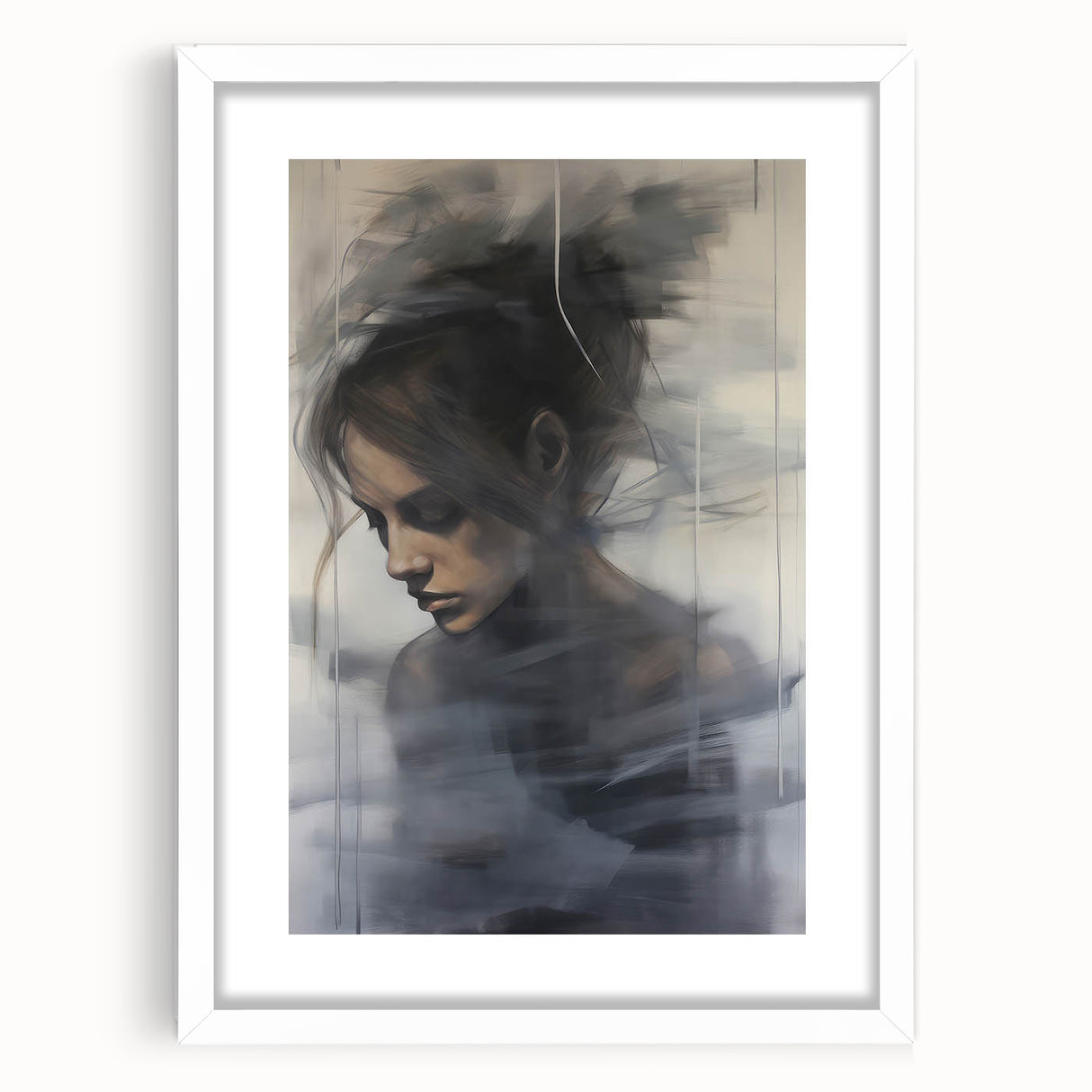 Timeless Portrait Print – Abstract Vintage Woman in Deep Reflection