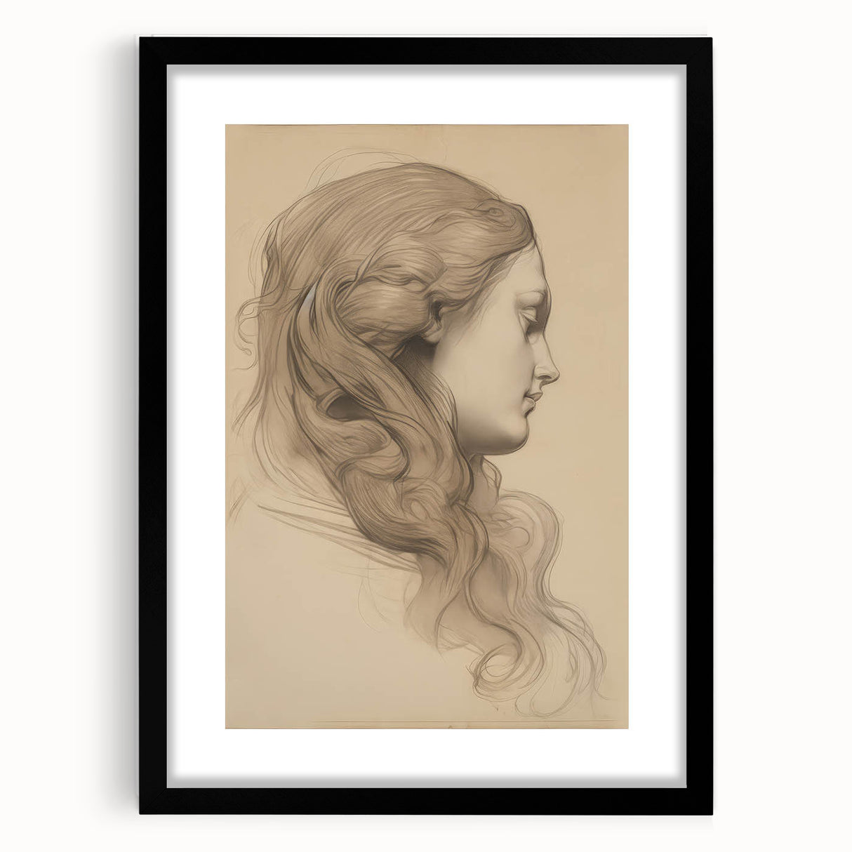 Elegant Vintage Sketch Portrait – Antique Charcoal Canvas & Prints