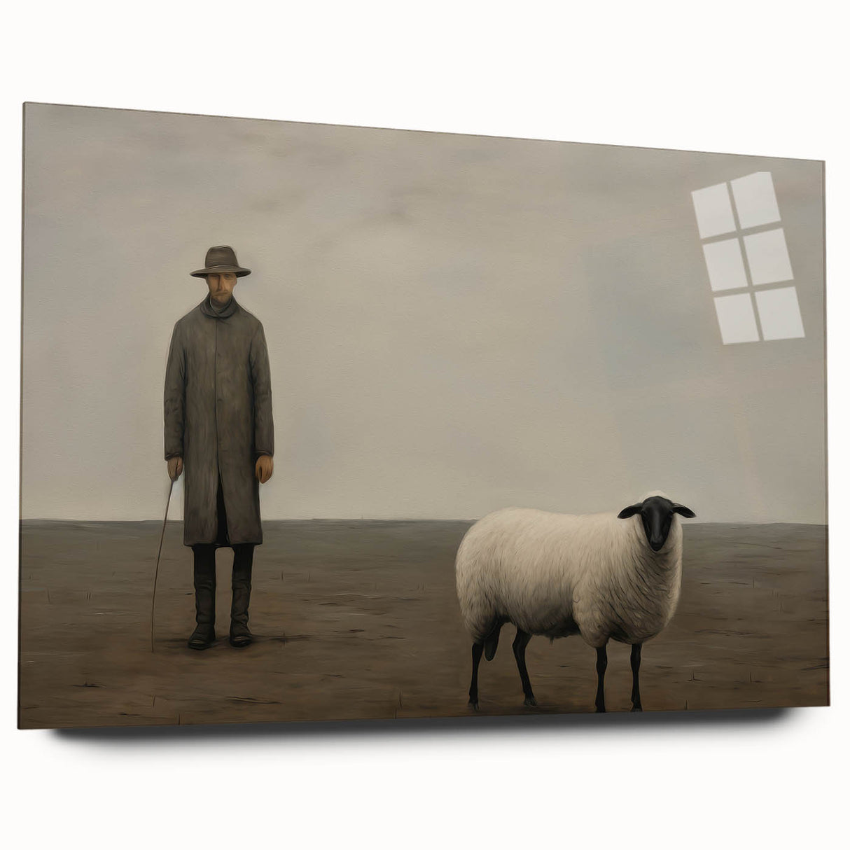 Vintage Portrait Art | Rustic Portrait of Farmer and Sheep