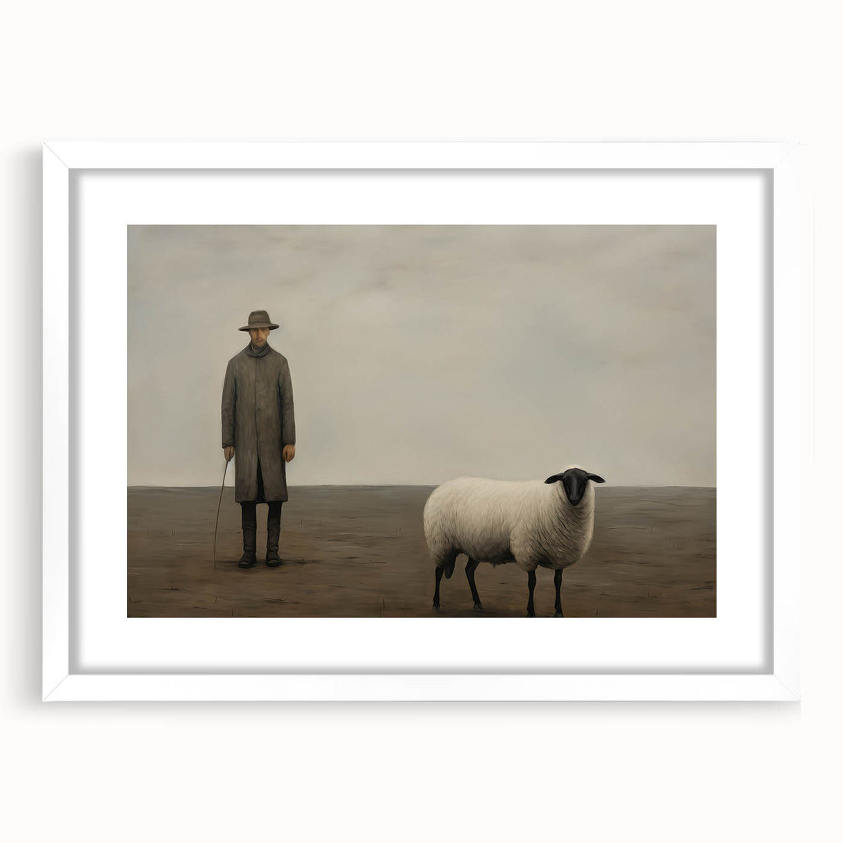 Vintage Portrait Art | Rustic Portrait of Farmer and Sheep