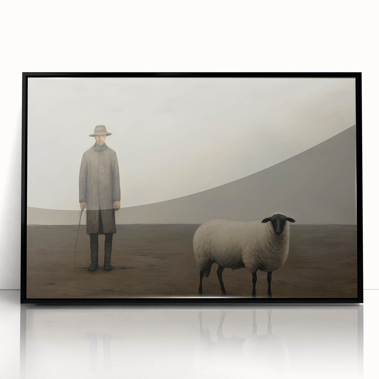 Vintage Portrait Art | Rustic Portrait of Farmer and Sheep