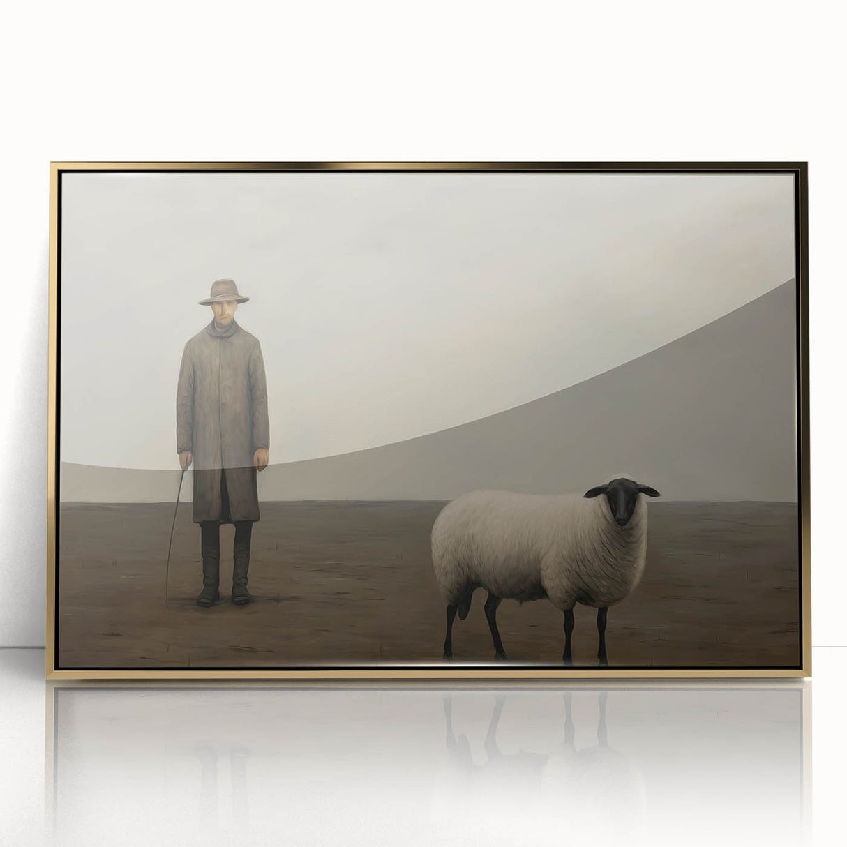Vintage Portrait Art | Rustic Portrait of Farmer and Sheep