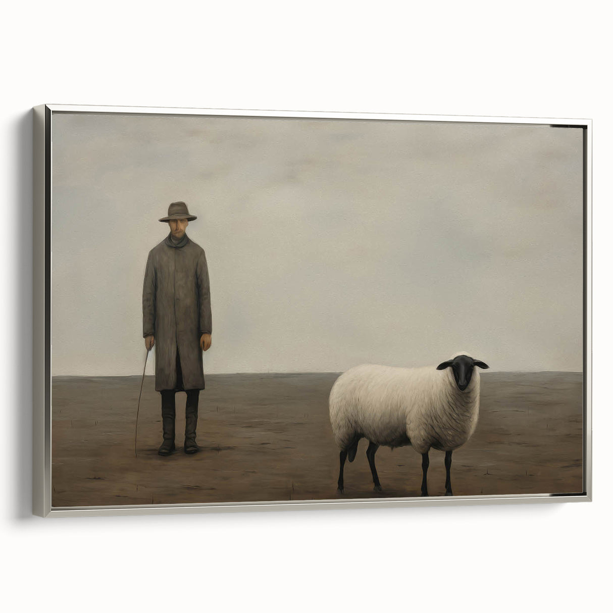 Vintage Portrait Art | Rustic Portrait of Farmer and Sheep
