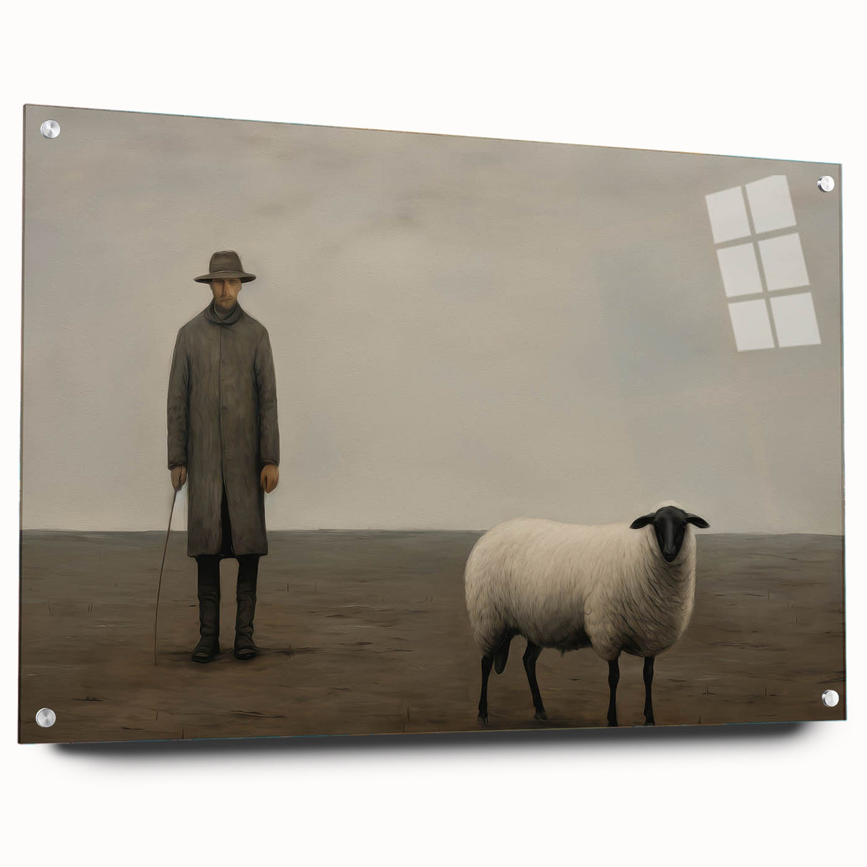 Vintage Portrait Art | Rustic Portrait of Farmer and Sheep