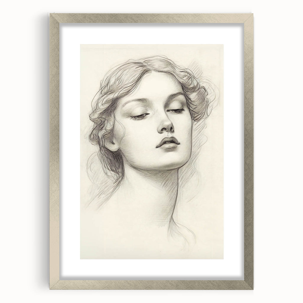 Vintage Portrait Art – Graceful Lady Pencil Sketch Canvas Print