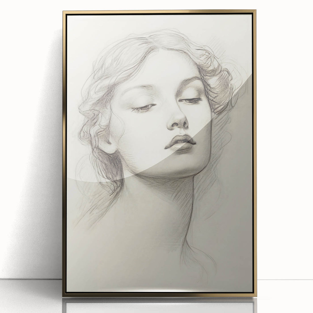 Vintage Portrait Art – Graceful Lady Pencil Sketch Canvas Print