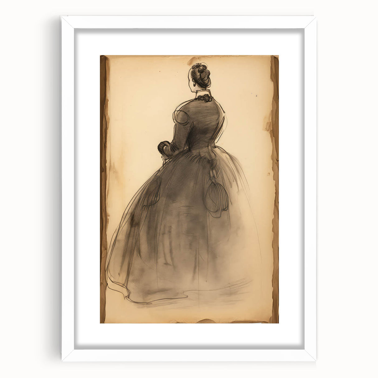 Victorian Sketch Portrait Art – Antique Charcoal Canvas & Prints