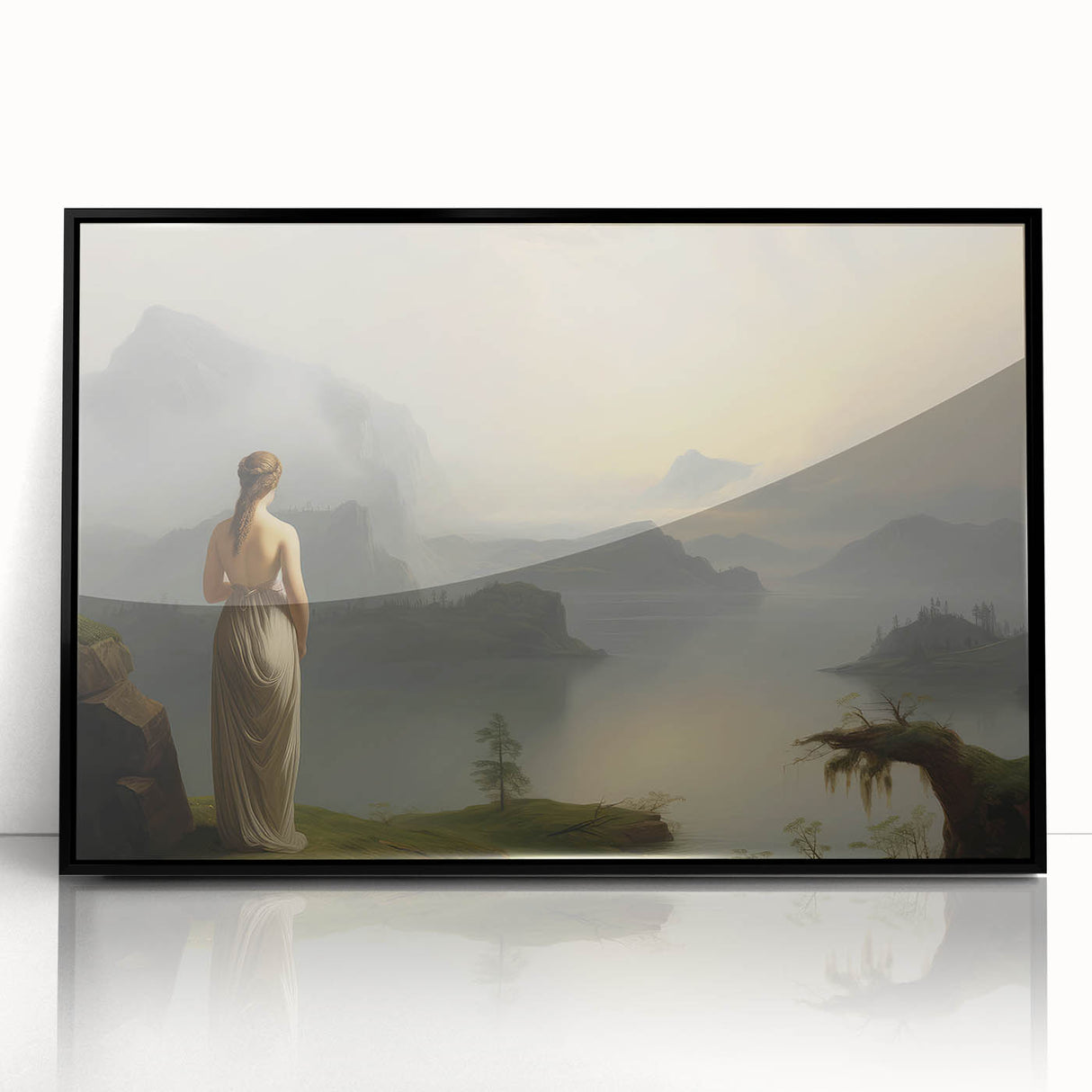 Vintage Portrait Art | Serene Landscape with Woman at Sunset