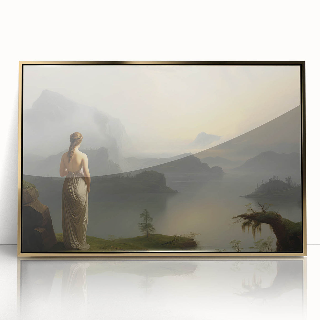Vintage Portrait Art | Serene Landscape with Woman at Sunset