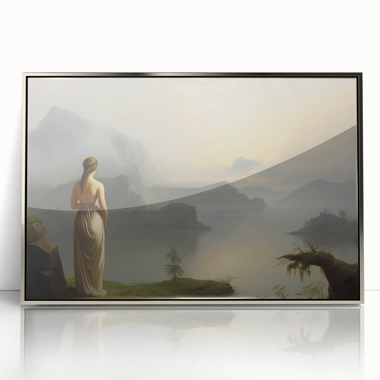 Vintage Portrait Art | Serene Landscape with Woman at Sunset