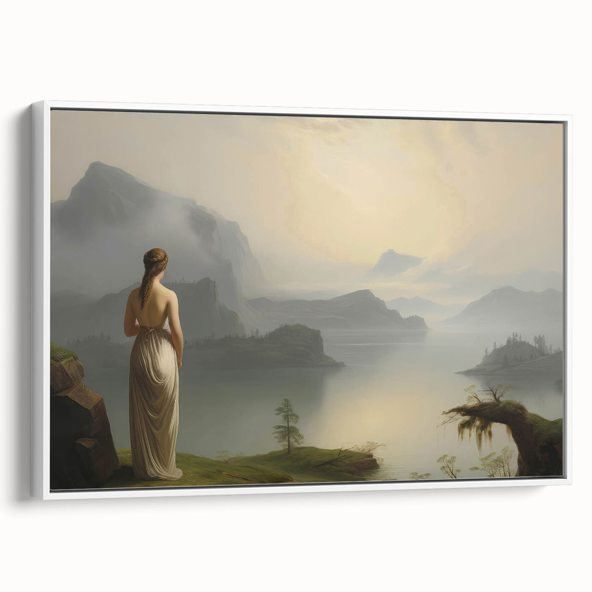 Vintage Portrait Art | Serene Landscape with Woman at Sunset