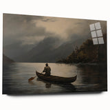Vintage Portrait Art | Solitary Canoeist on Misty Lake Scene