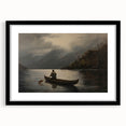 Vintage Portrait Art | Solitary Canoeist on Misty Lake Scene
