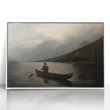 Vintage Portrait Art | Solitary Canoeist on Misty Lake Scene
